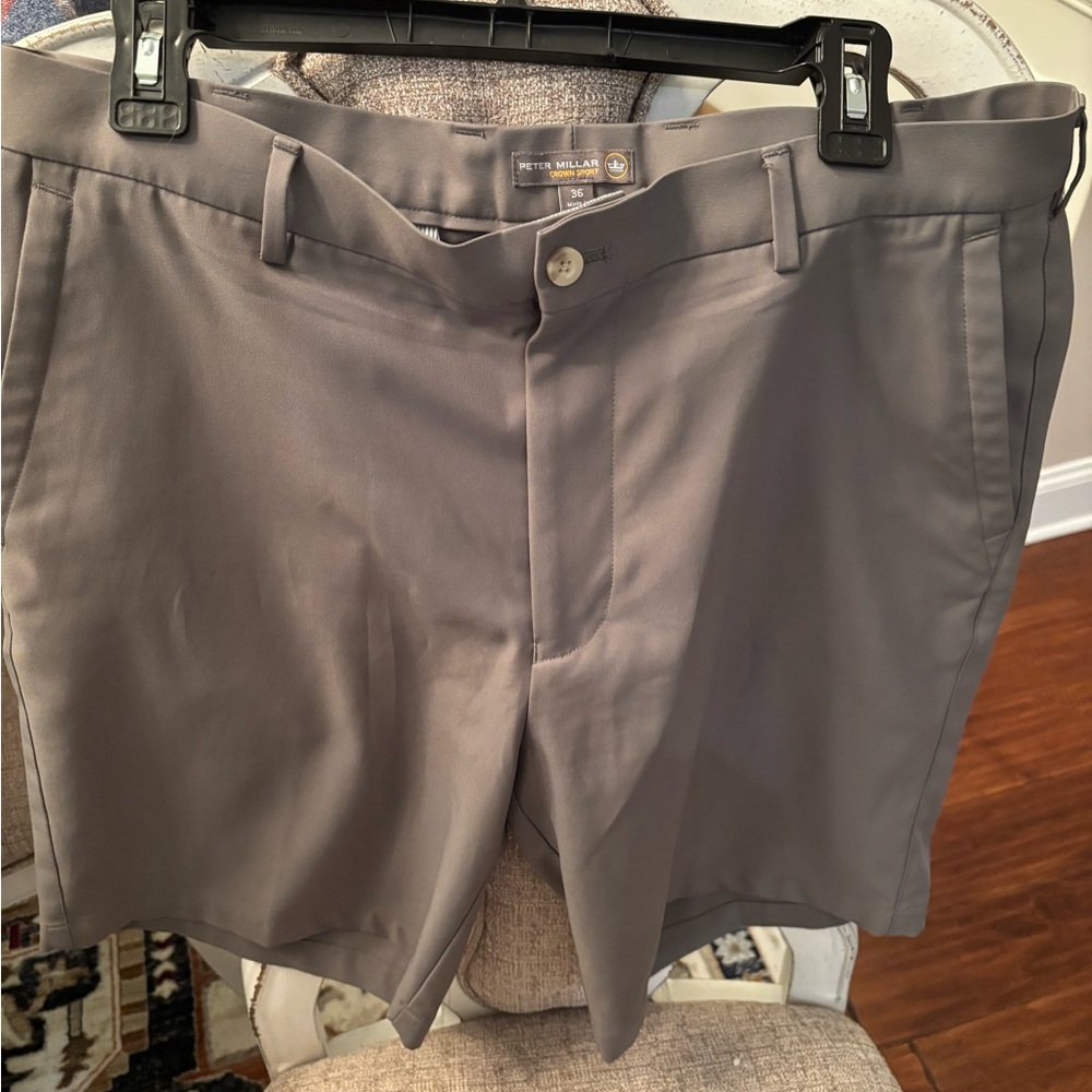 Peter Millar Men's Taupe Flat-Front Golf Shorts